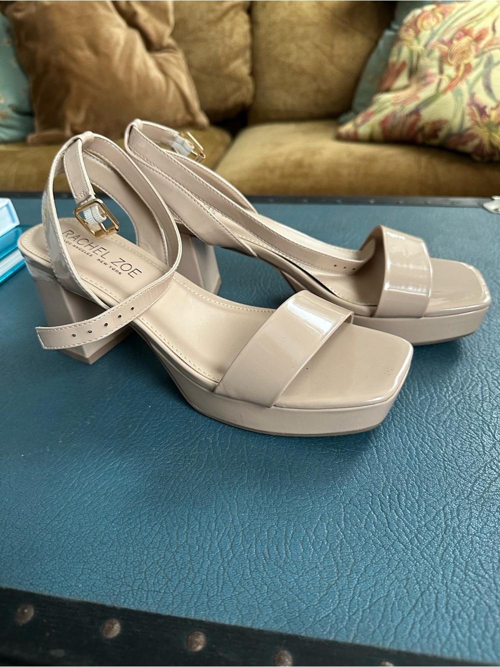 Rachel Zoe Beige Patent Block Heel Sandals